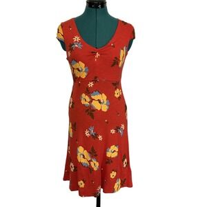 Toad&Co Dress Womens Extra Small Red Floral Cap Sleeve A Line Summer Stretch